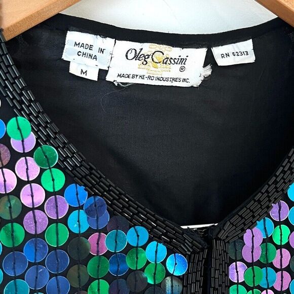 VTG Oleg Cassini All Over Sequin Silk Jacket Glam Evening Colorful Oversized M - Picture 6 of 15